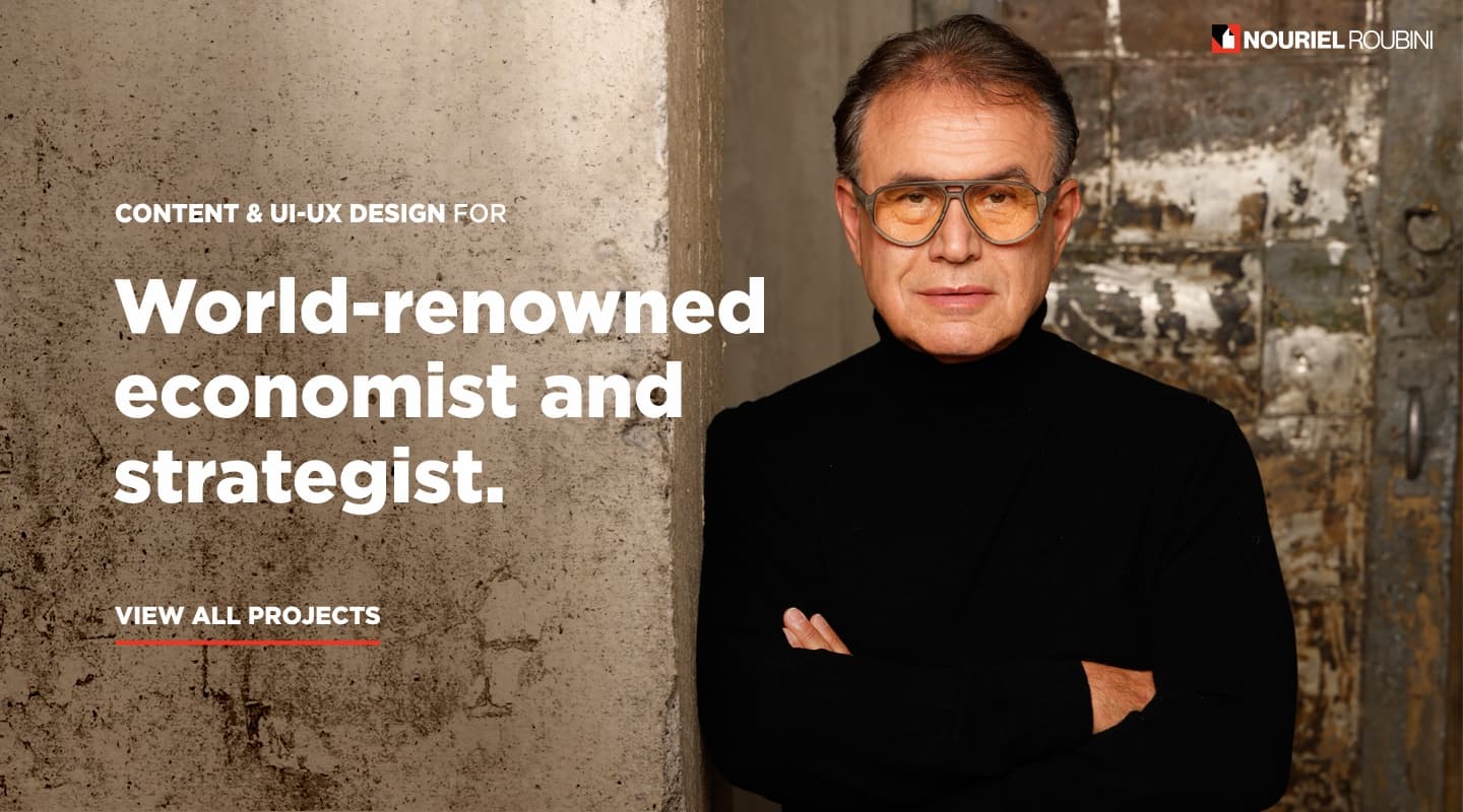 Editorial-style poster design by Jumpinggoose showcasing UI-UX storytelling for a famous economist and business strategist Nouriel Roubini