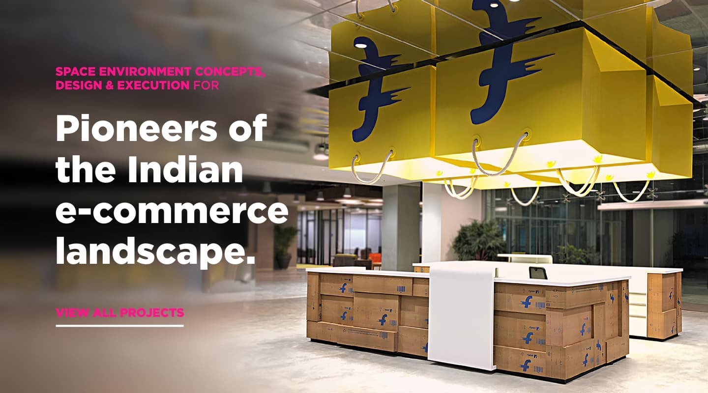 Flipkart workspace crafted by Jumpinggoose showcasing contemporary office design, branded office environment, and modern office space interior design.