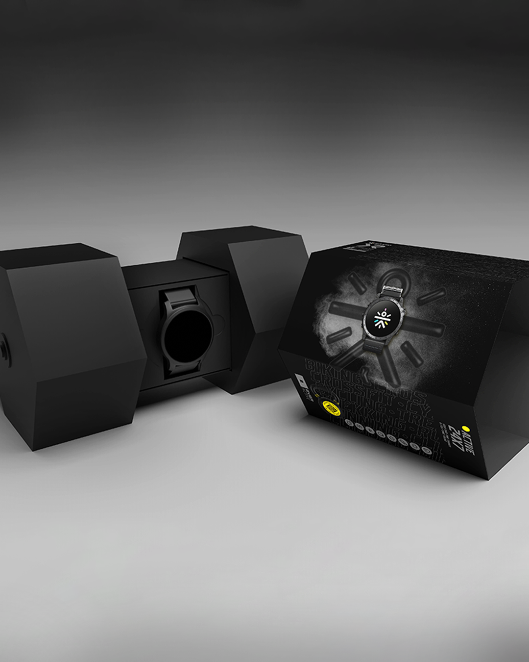 Custom product packaging by JUMPINGGOOSE for Cult.sport watch emphasising premium unboxing and graphic detailing.