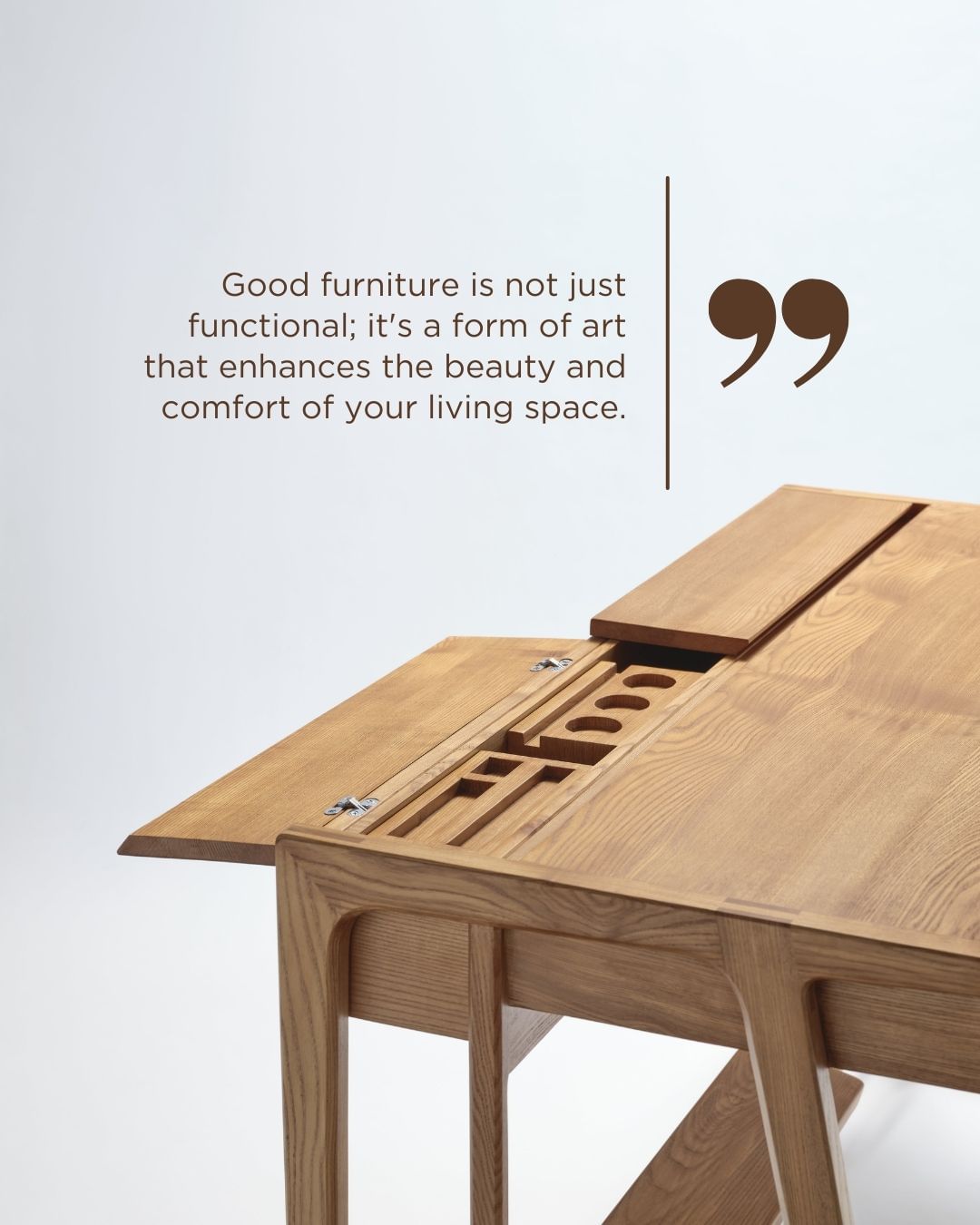 Minimal furniture campaign visual by JUMPINGGOOSE highlighting Pure Home + Living's design philosophy and craftsmanship.