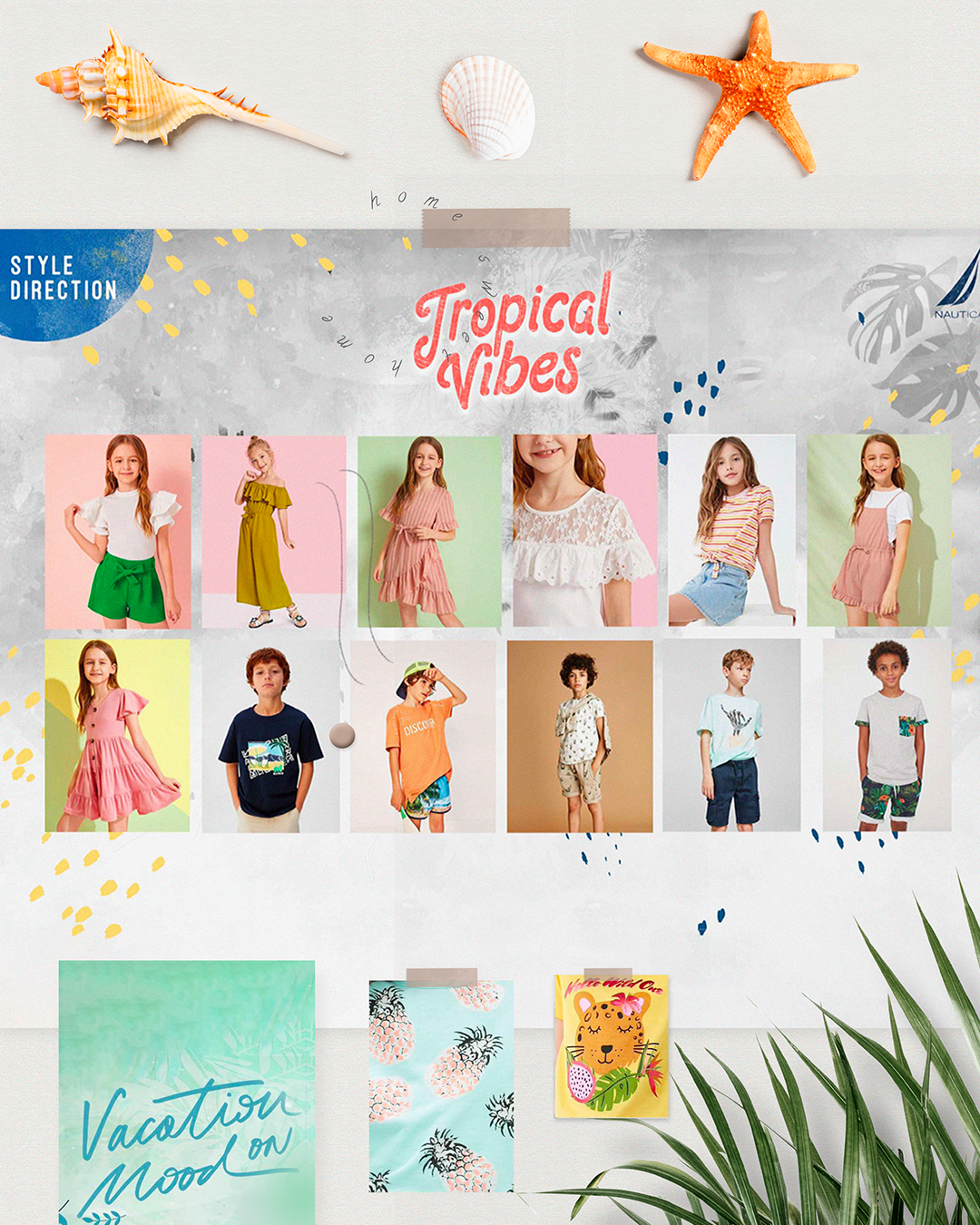 Tropical Vibes fashion forecast by JUMPINGGOOSE illustrating trend prediction, mood boards, and cohesive collection design.