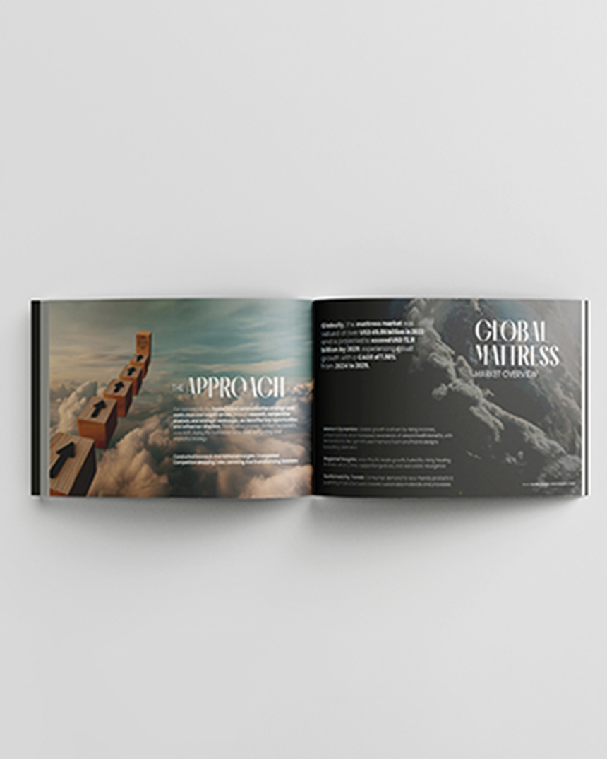 Domicil Sleep brand strategy book showing approach and global mattress communication framework