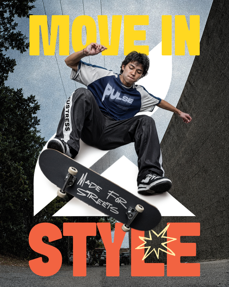Eustress skatewear trend forecasting visual showing youth streetwear styling and graphic direction