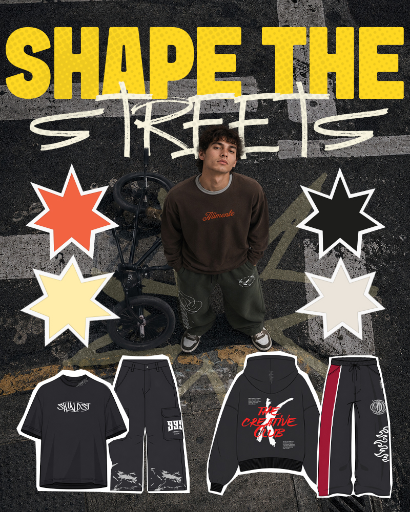 Eustress streetwear collection development visual showing apparel graphics, hoodie and pants design