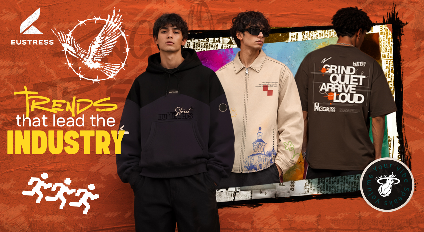 Eustress streetwear trend forecasting cover showing culture-led apparel range design and graphic direction.