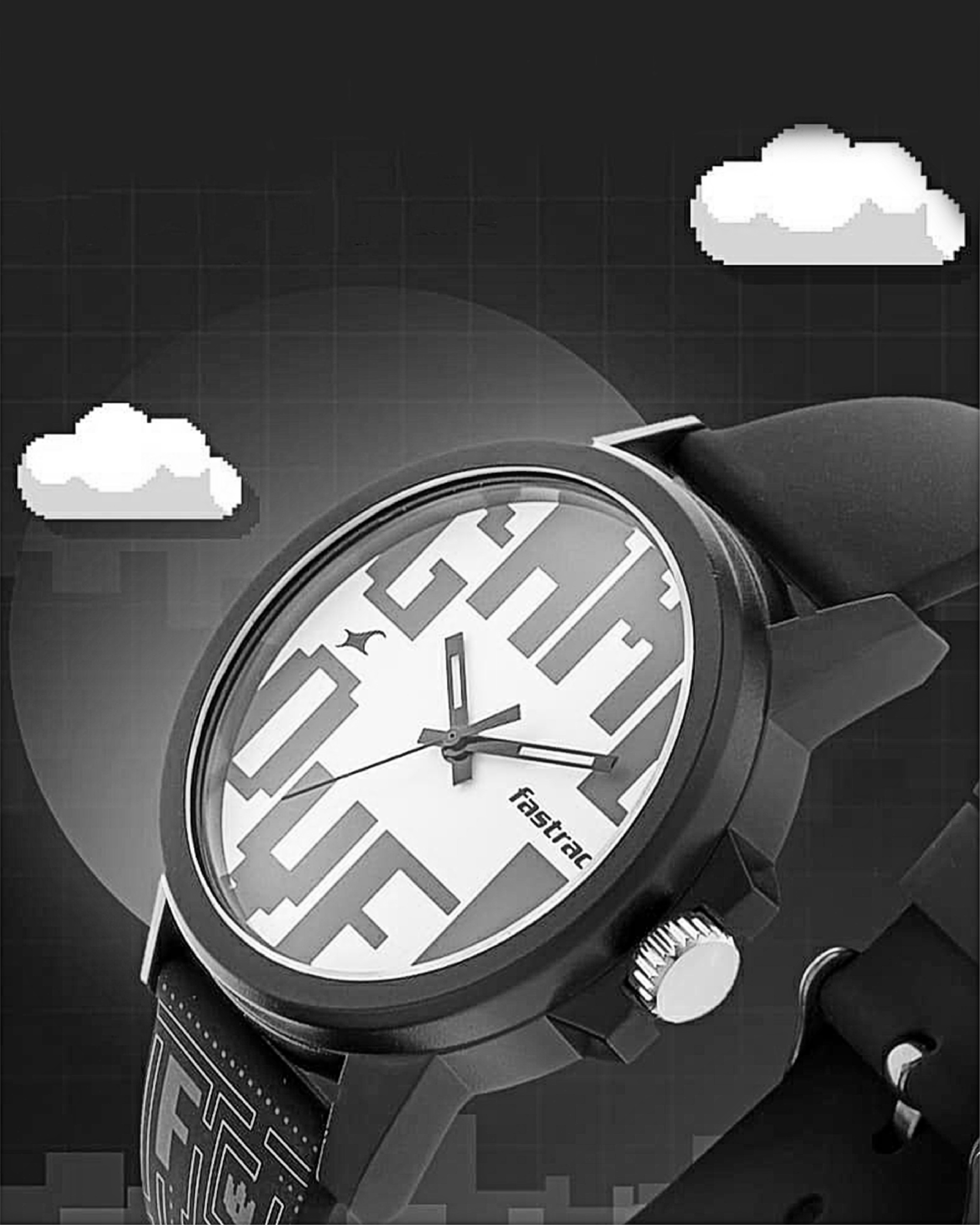 Fastrack collection design by JUMPINGGOOSE showcasing a stylized smartwatch with playful graphic elements.