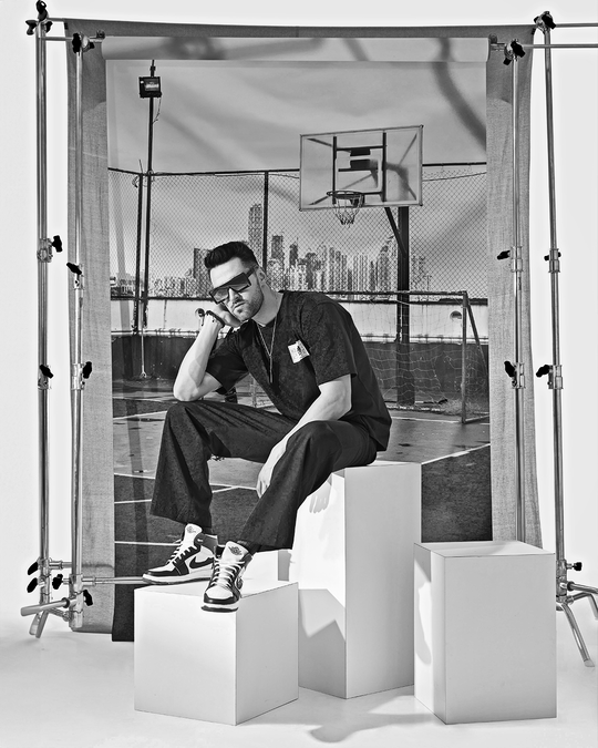 Maniac lifestyle shoot by JUMPINGGOOSE showing a styled model setup to highlight branding and brand identity and branding graphic design.